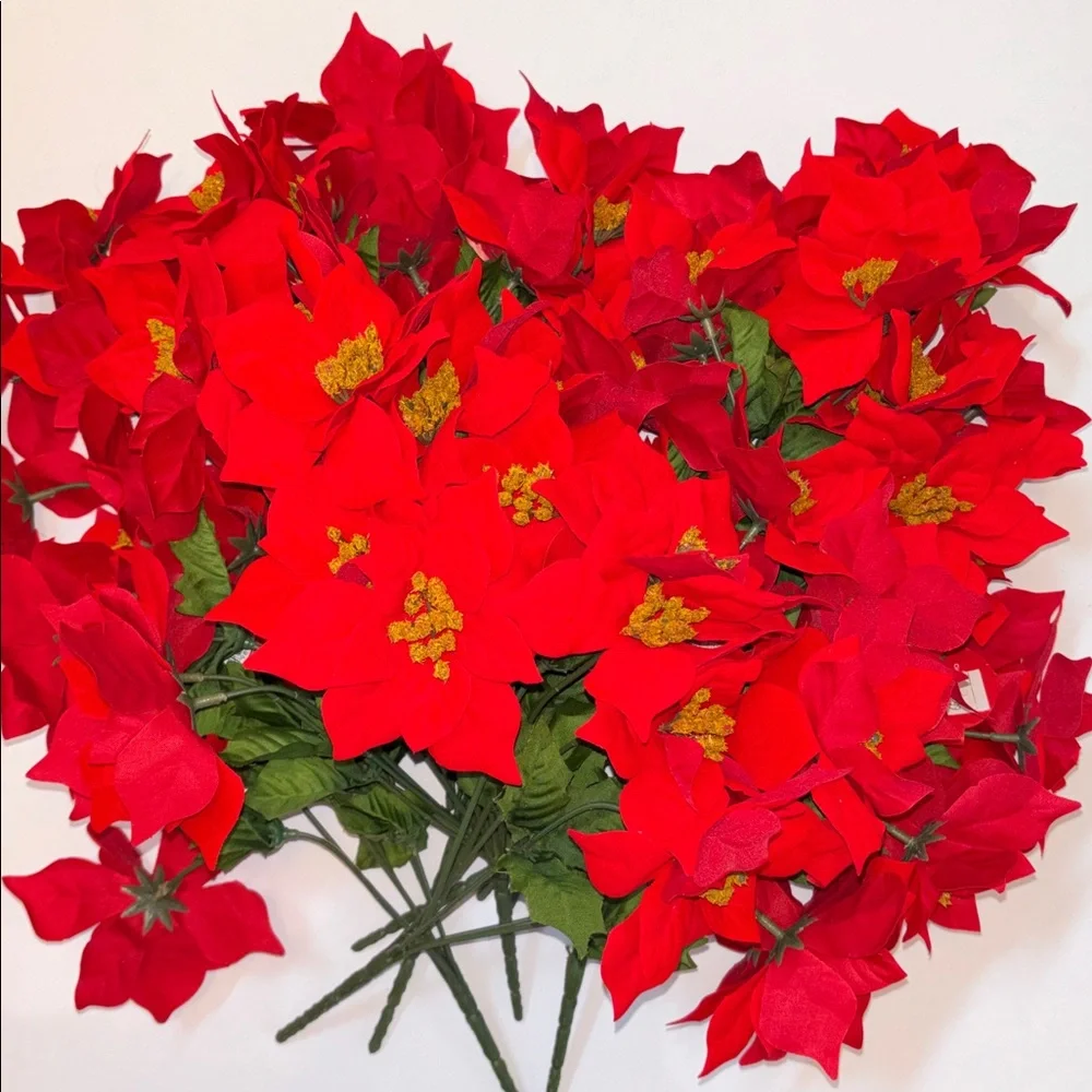 Red Poinsettia Floral Stems Holiday Bouquet RED POINSETTIAS SET OF 6 Poinsettia